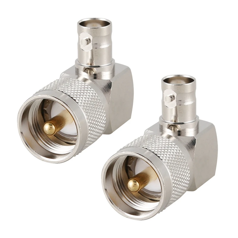 

2X UHF PL259 PL-259 Male To BNC Female Right Angle RF Adapter Connector,Silver
