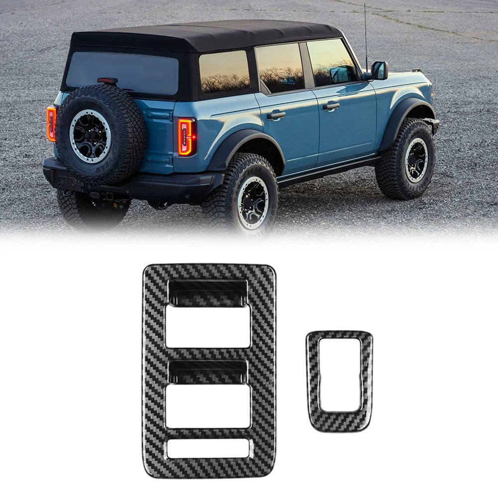 

2pcs Decorative Frame ABS Carbon Fiber Switch Trim Cover Accessories For Ford Bronco 21-23 Glass Lift Panel Decorative Cover