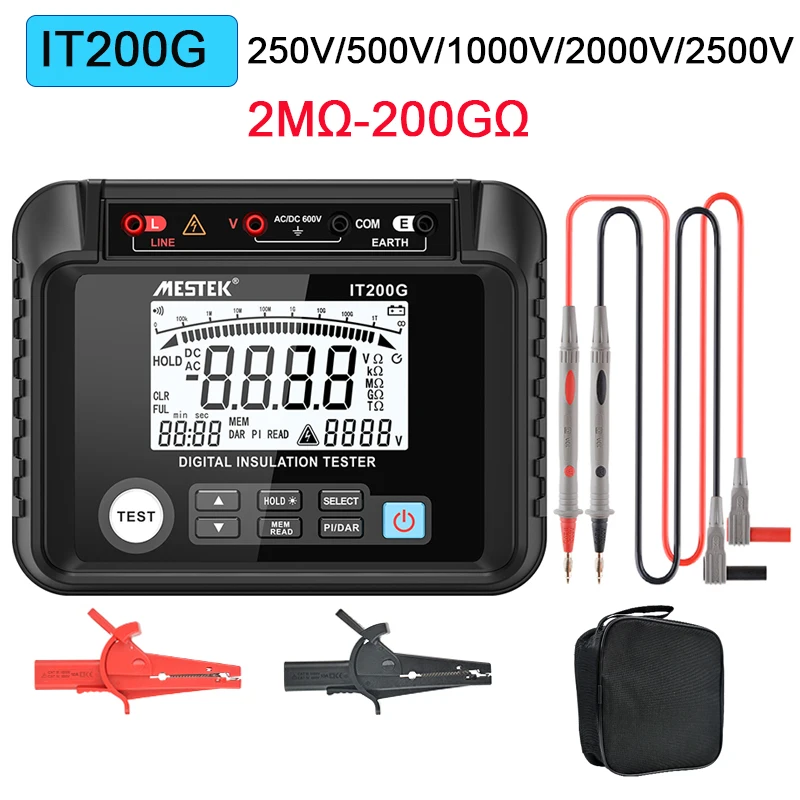 

Insulation Resistance Tester 1000V 20G 2500V 200G LCD Display Digital Megger Meter AC DC Voltage Resistance Tester Megohmmeter