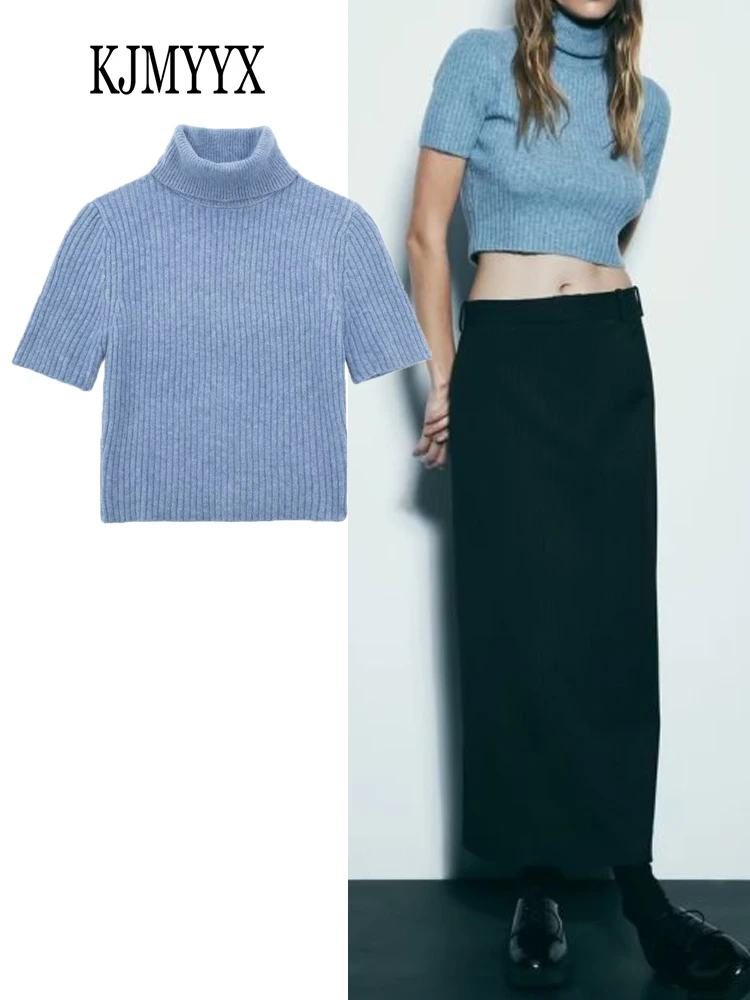 

KJMYYX 2023 Winter Women Fashion Long Sleeve Slim Pullover Autumn Female Casual Solid Sweaters Chic Vintage Turtleneck Short Top