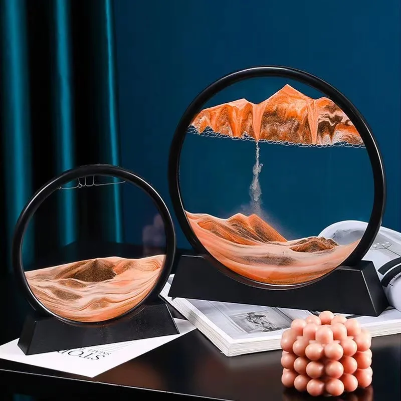 

Движущаяся пескоструйная картина из круглого стекла, 3D часовой стеклянный глубоководный Пескоструйный пейзаж в движении, движущаяся песко...