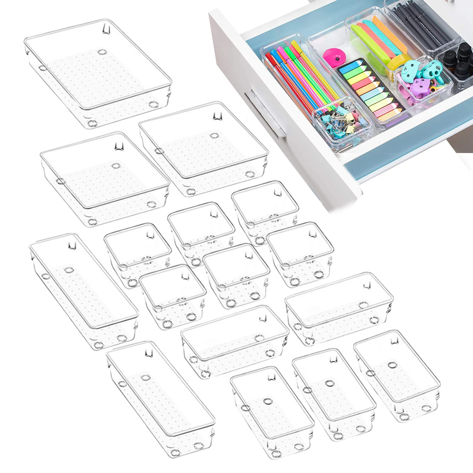 

1 Set Clear Drawer Organizer Transparent Drawer Divider Storage Box Bins Case for Utensils Cosmetics Groceries Kitchen Tableware