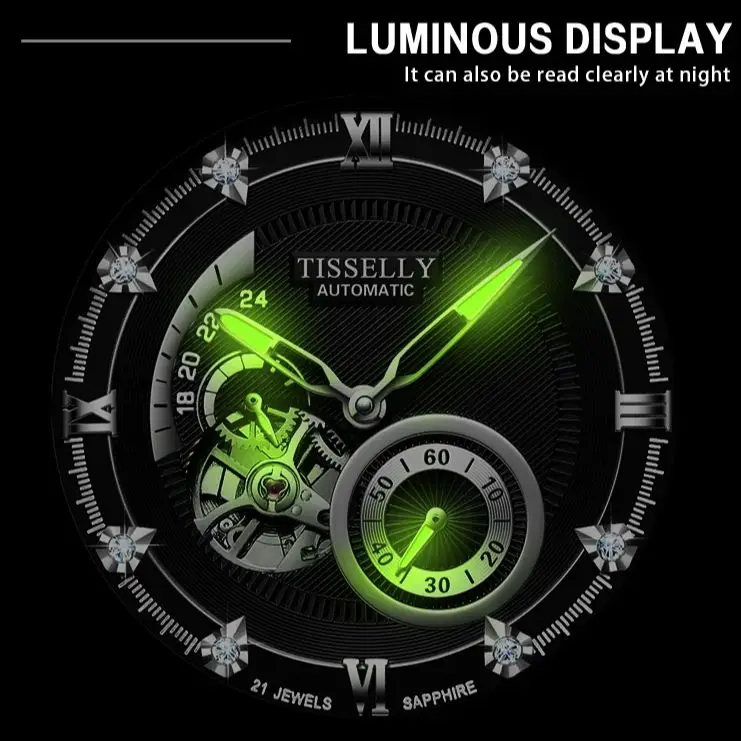 Мужские часы Top Skeleton Roman Diamond с автоматическим механизмом кожаные