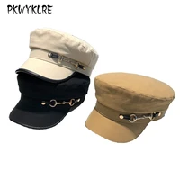 spring and summer ins trendy fashion metal buckle flat top navy hat female korean version of the british retro wild beret