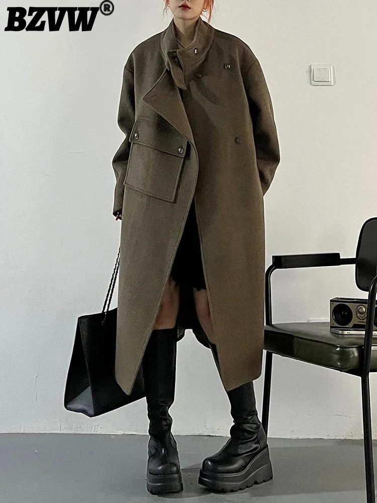 

Высококачественное дизайнерское нишевое шерстяное пальто BZVW средней длины с воротником-стойкой, женское универсальное пальто на осень-зиму 2023, Женское пальто 25x3408