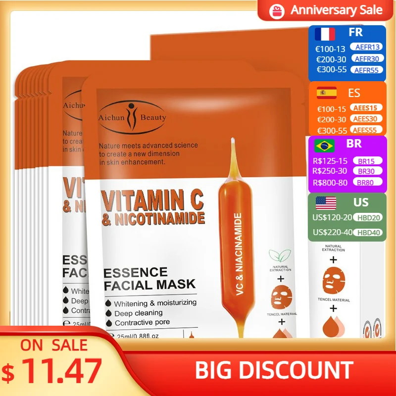 

VC Nicotinamide Whitening Facial Mask Moisturizing Anti-Aging Skin Care Oil-control Deep Cleaning Shrink pores Face Masks 7/10pc