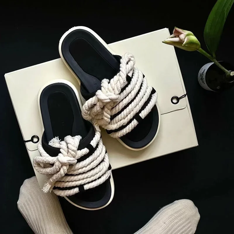 

Lace up women slippers Summer bandage fashion designer platform shoes slides Female casual streetwear flats sandals trend 2022