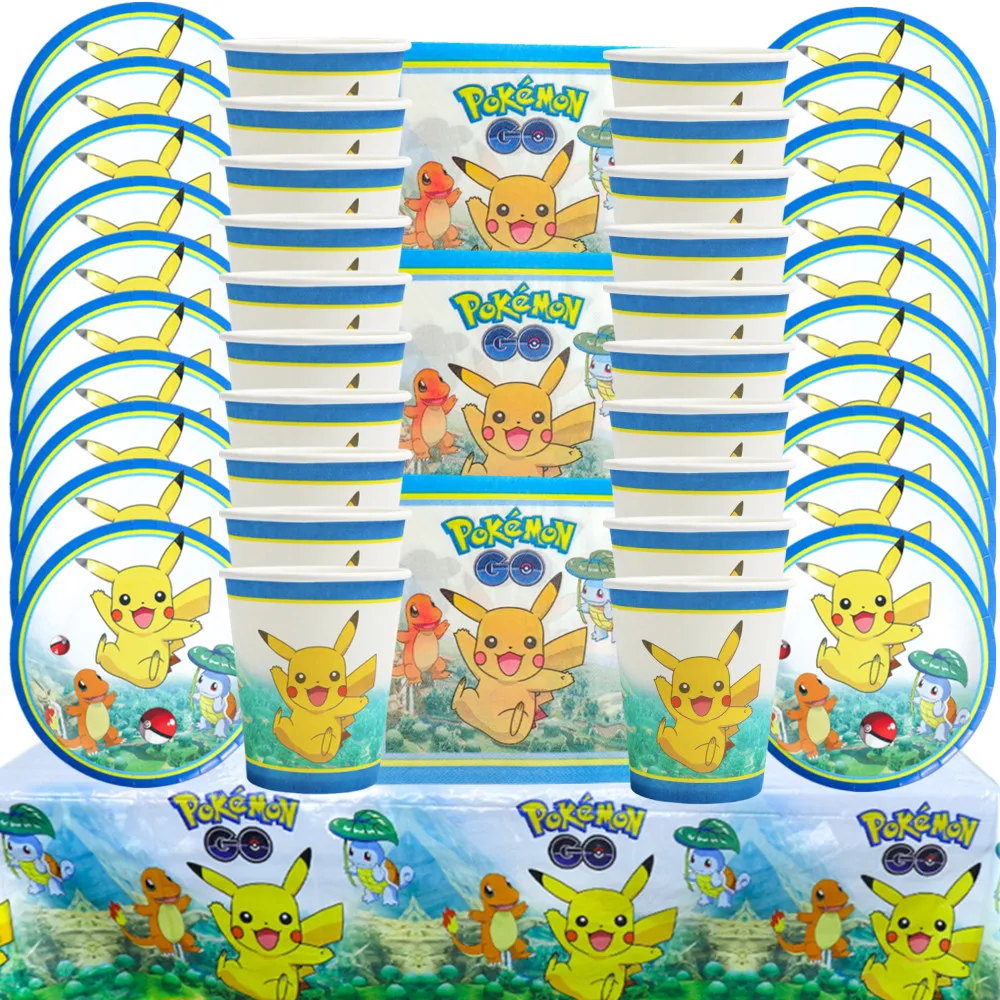 

Pokemon Party Decoration Set Pikachu Theme Paper Napkin Tablecloth Cup Plate Flag Straw Baby Shower Kids Birthday Party Supplies
