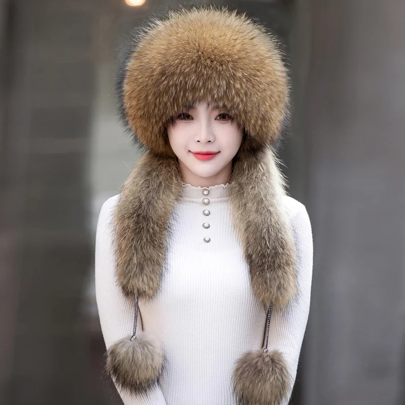 2022 Winter Hat For Women Natural Fur Fox Fur Hat Raccoon Fur Surround Women's Hat For Women Fur Hat Women Winter Russian Style