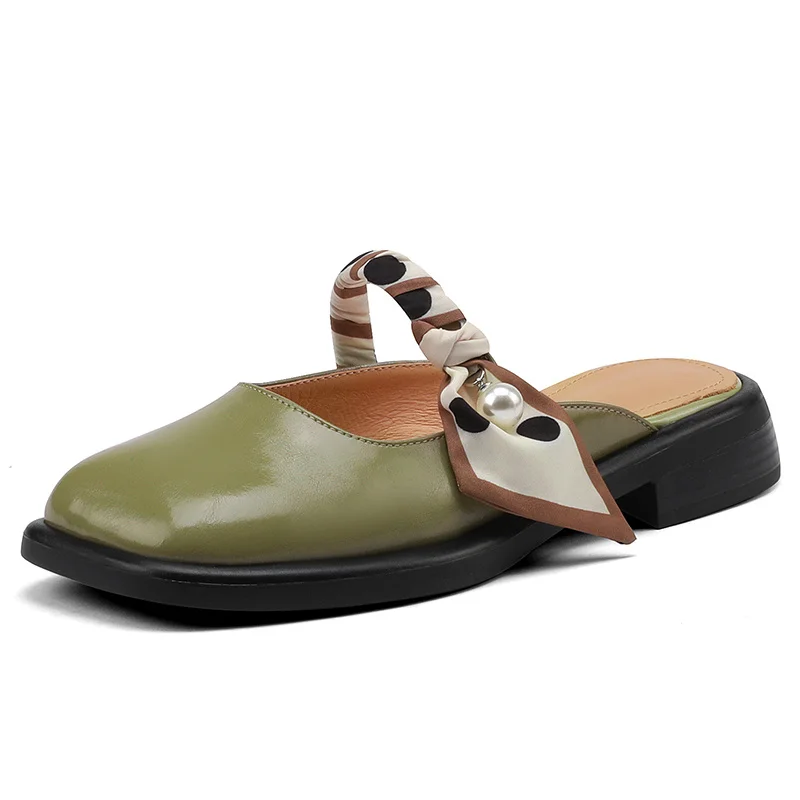 

2022 Spring Summer PU Leather Women Square Toe Muller Shoes High Quality Luxury Slippers Low Heel Outdoor Sandals Mary Jane