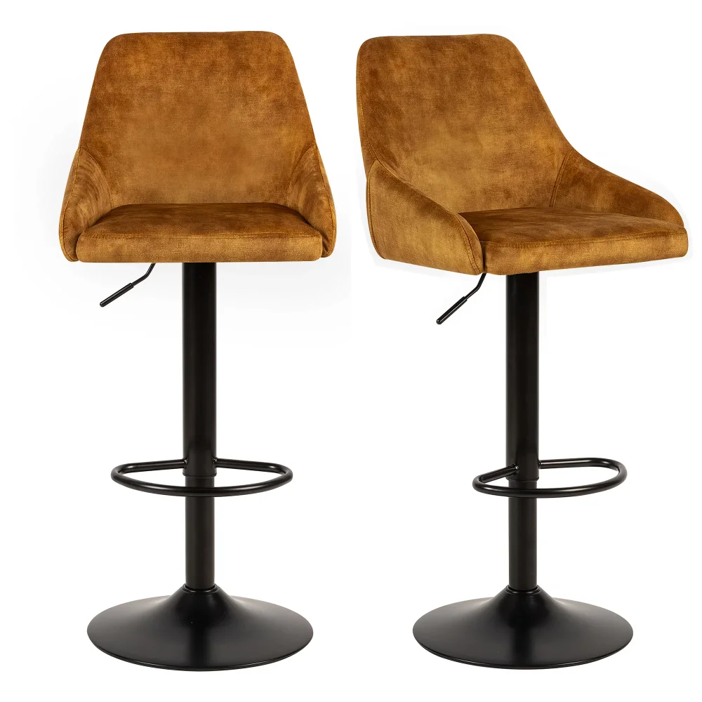 

GIA Design Group Brown Velvet Adjustable Height Swivel Bar Stool with Black Metal Base,Set of 2