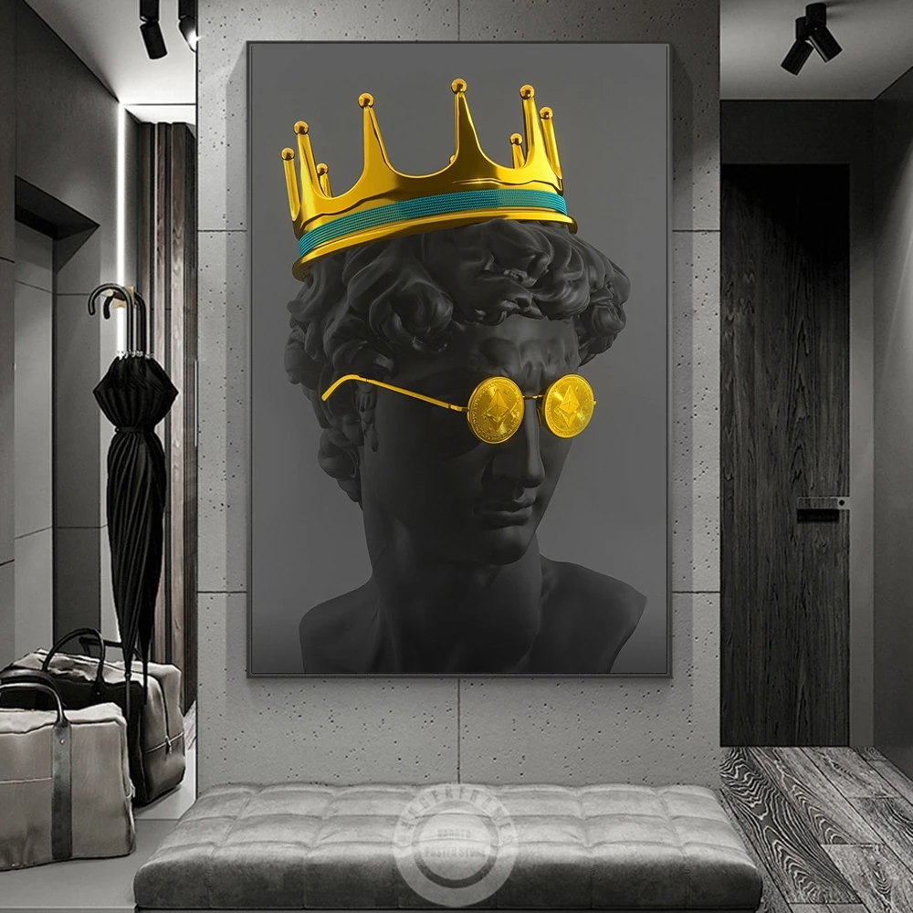 Статуя Давида Королевская корона плакат статуя с золотыми очками настенная