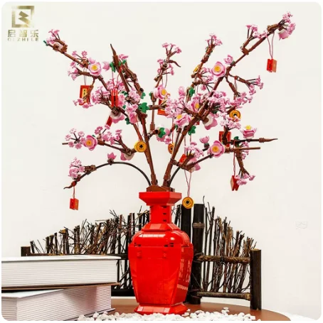 

Декоративные цветы, персик, строительные блоки, романтическая сборка цветов персика, модель «сделай сам», кирпичная елка, подарки для домаш...