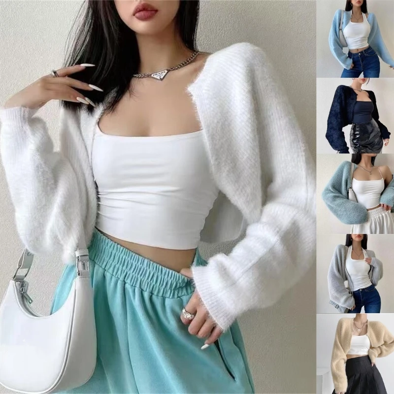 

Casual Open Front Cardigan long Sleeve Loos Crop Tops Versatile and Fashionable Addition to Your Wardrobe Dropship