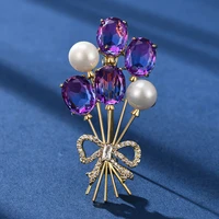 blucome shiny cubic zircon flower bow shape brooches women men special design simulated pearl copper wedding bouquet brooch pins