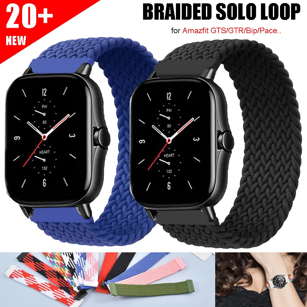 

20/22mm band For Amazfit GTS 3/2/2e Mini/stratos 3 Bracelet Braided Solo loop correa for Amazfit Bip/U/S/GTR 3/2/pro watch Strap