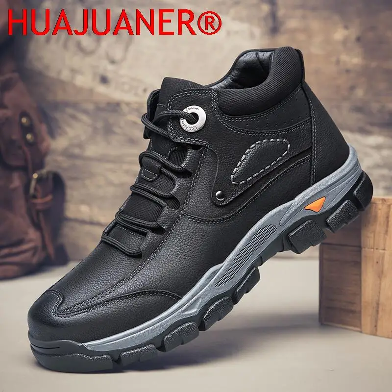 

New Luxury Brand Winter Men's Boots Genuine Leather Mens Shoes Warm Fur Snow Boots Men High Quality Sneakers Man Military Combat