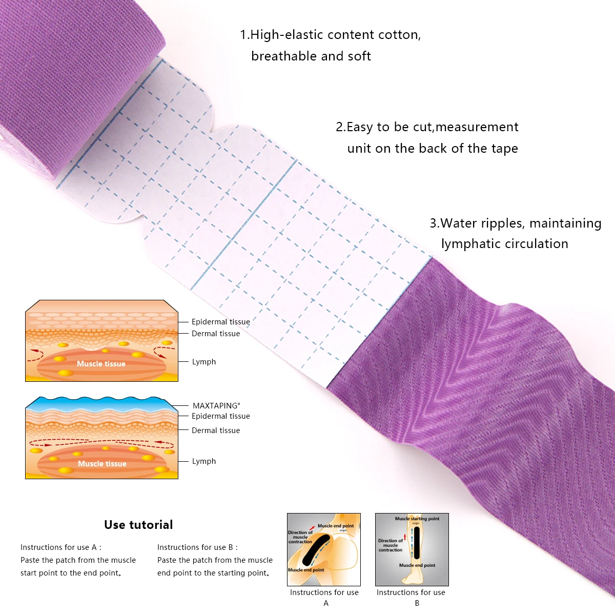 Кинезиологическая спортивная лента водонепроницаемая дышащая без латекса