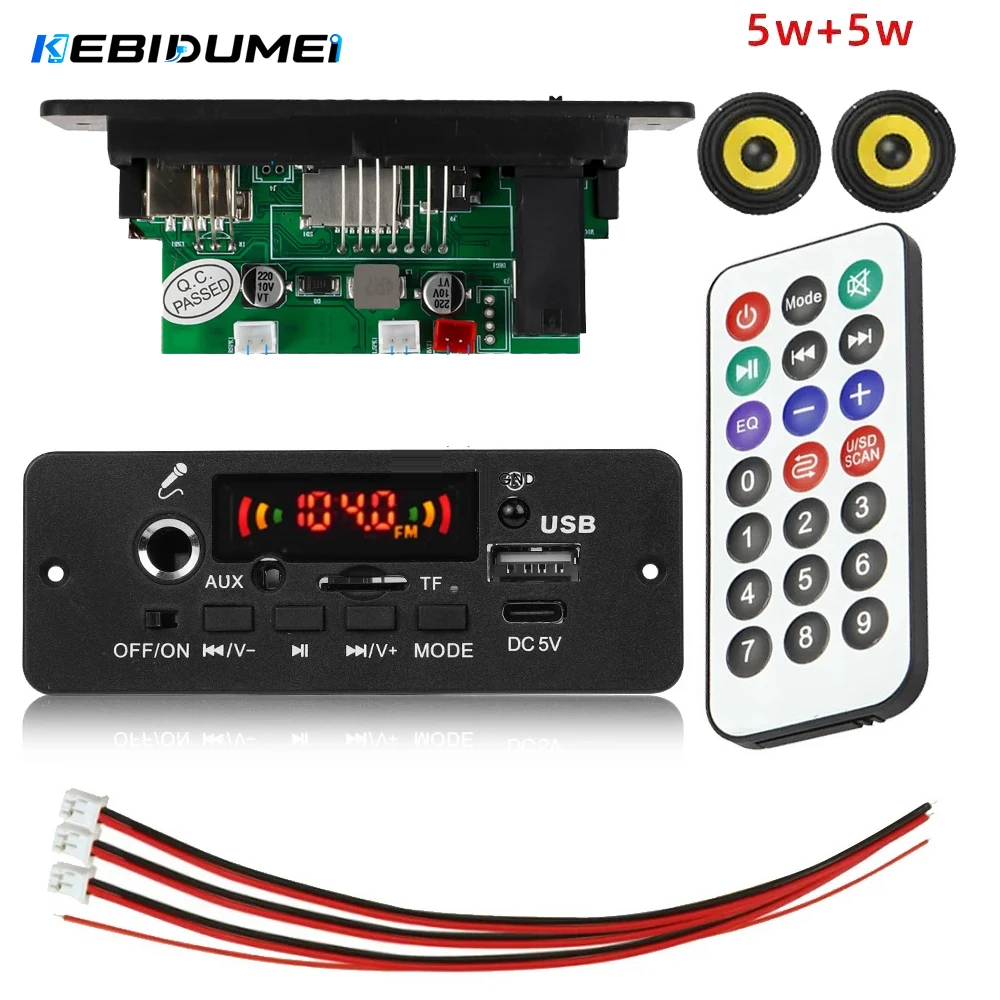 Фото Цифровой усилитель KEBIDUMEI 10W, плата декодера MP3, DC 5V, Bluetooth, FM, поддержка микрофона, автомобильный MP3-плеер с пультом дистанционного управления №2