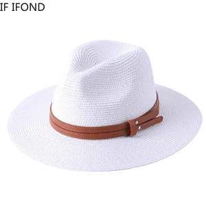 Imported 56-58-59-60CM New Natural Panama Soft Shaped Straw Hat Summer Women/Men Wide Brim Beach Sun Cap UV P