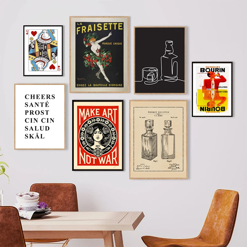 

Whiskey Patent Canvas Art Prints Eclectic Bar Posters Paul Klee Abstract Painting Wall Pictures Modern Dining Room Decor