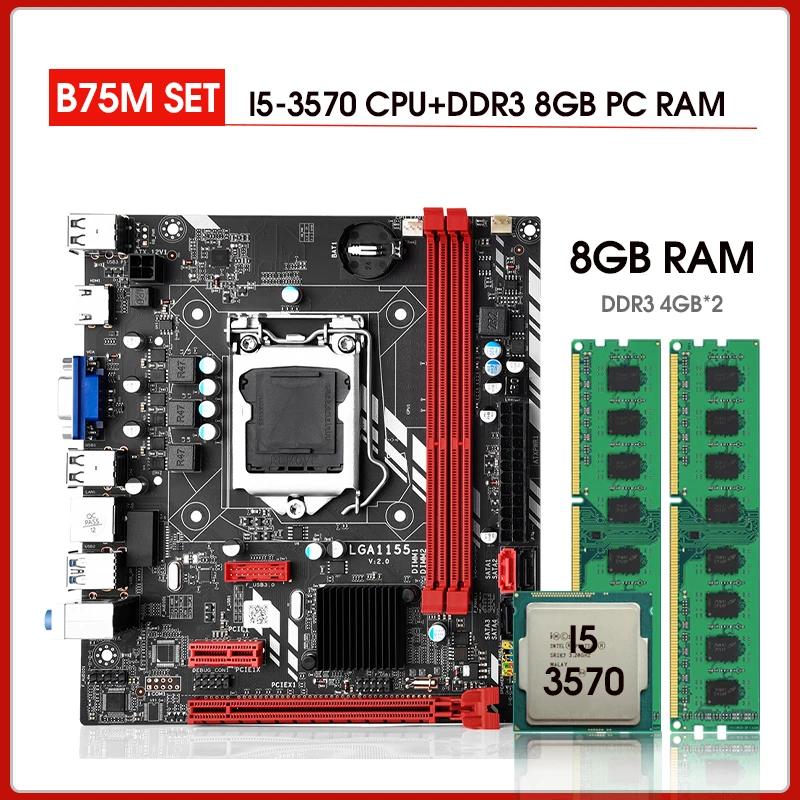 

B75 Motherboard KIT with Intel Core LGA 1155 I5 3570 CPU 2pcs x 4GB=8GB 1600MHz PC DDR3 Desktop Memory USB3.0 SATA3.0