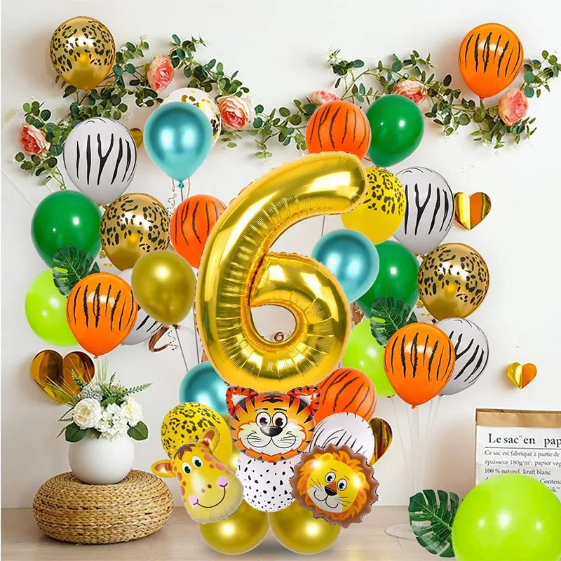 

6 Year old Kids Birthday Jungle Safari Animal Balloons Wild Animals Jungle Balloons For Animal Themed Birthday Party Decoration