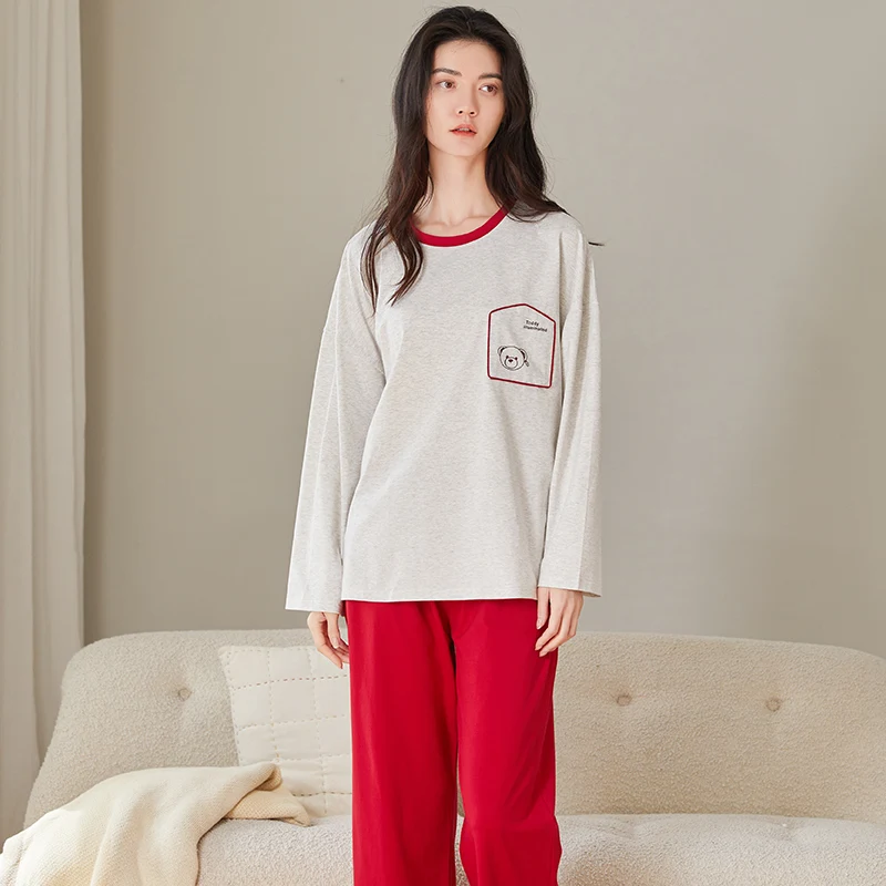 Высококачественная весенне-осенняя коллекция 100% пижама с мультяшным рисунком