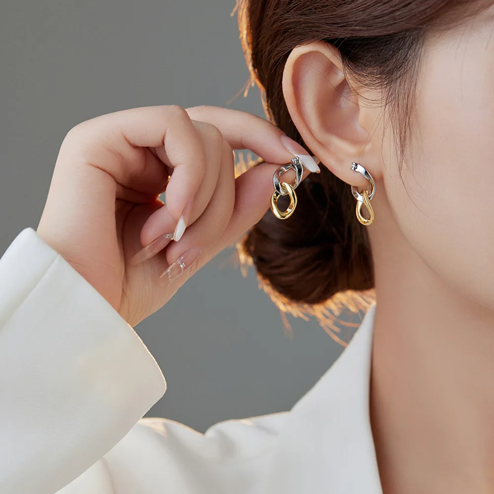 Chain Color Earrings Niche Design Light Luxury Trendy Personality Stud Earrings Classic Luxury Earrings for Women