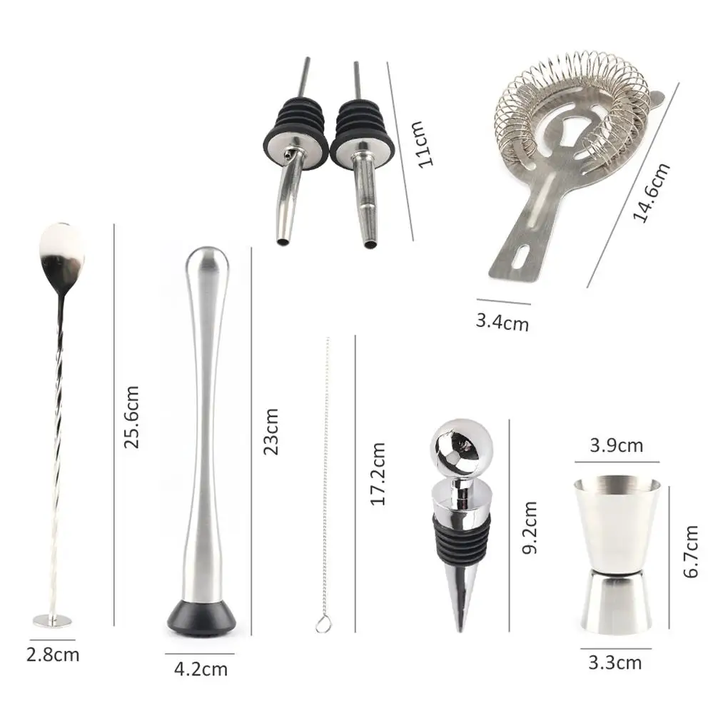 

Cocktail Shaker Set Stainless Steel Mixing Drinks Tools Barware Kit with Wooden Rack