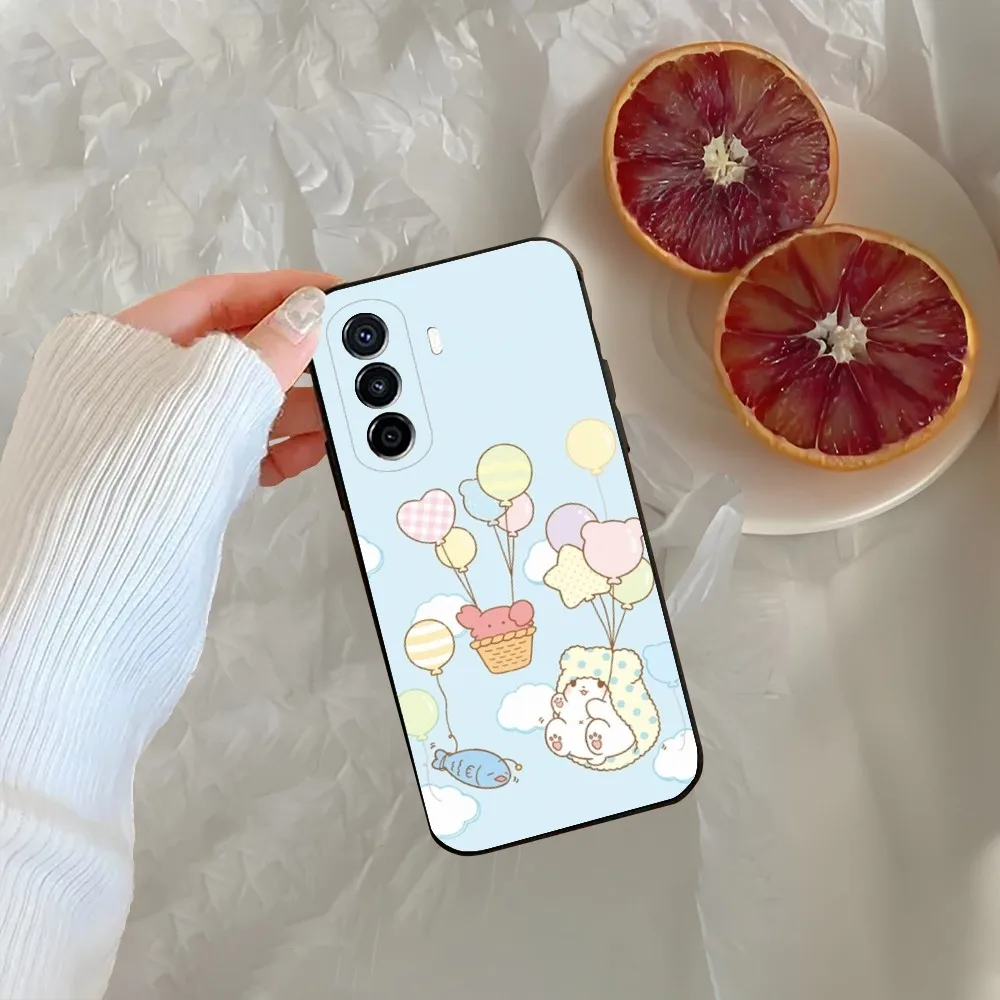 S-Sario Marumofubiyori Phone Case For Huawei Mate P10 P20 P30 P40 P50 Smart Z Honor 50 60 70 Pro Lite Black