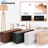 wooden alarm clock led digital clock voice control digital wooden desk clock with thermometer usbaaa powered desktop clock