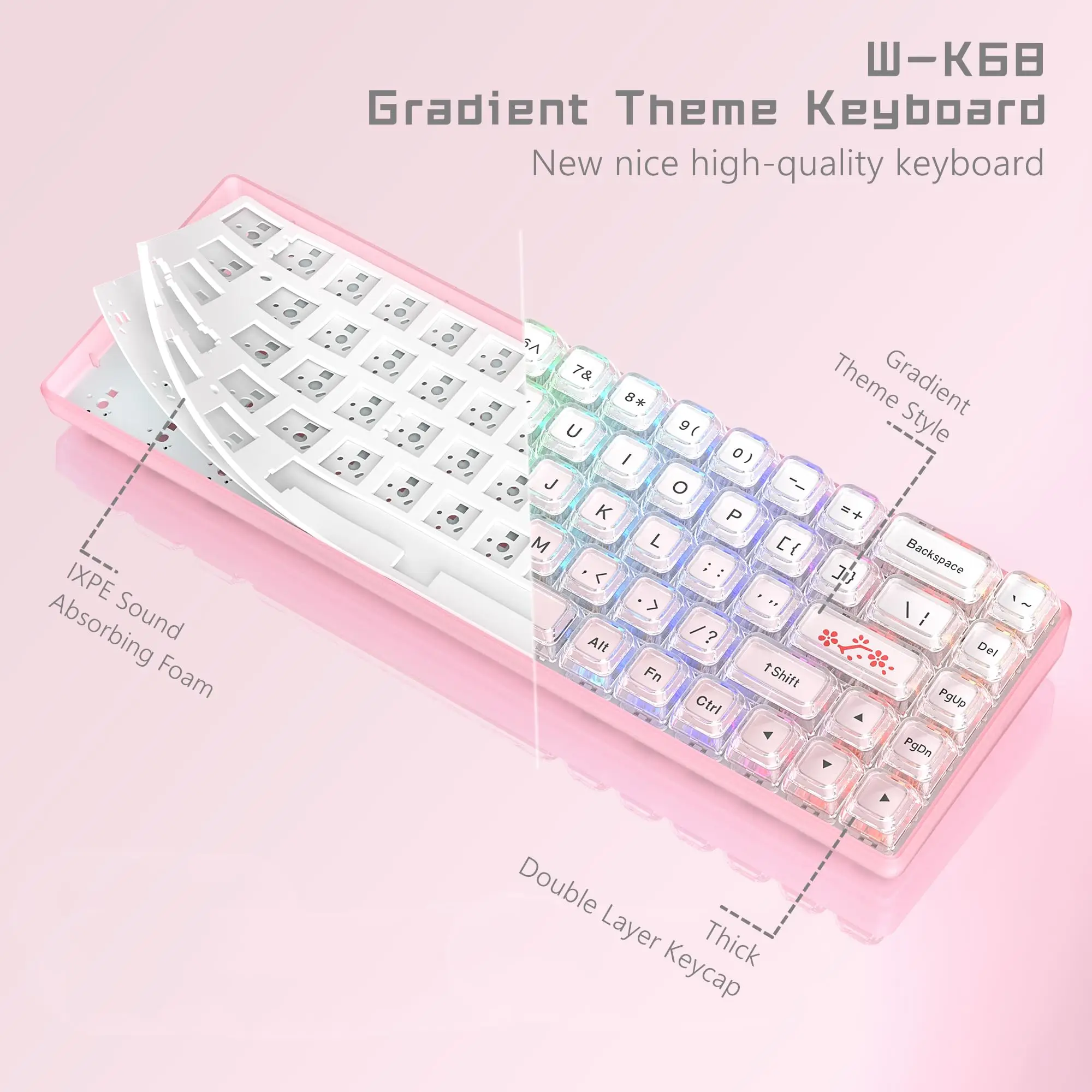Womier WK68 60% клавиатура с возможностью горячей замены розовая RGB-проводная игровая