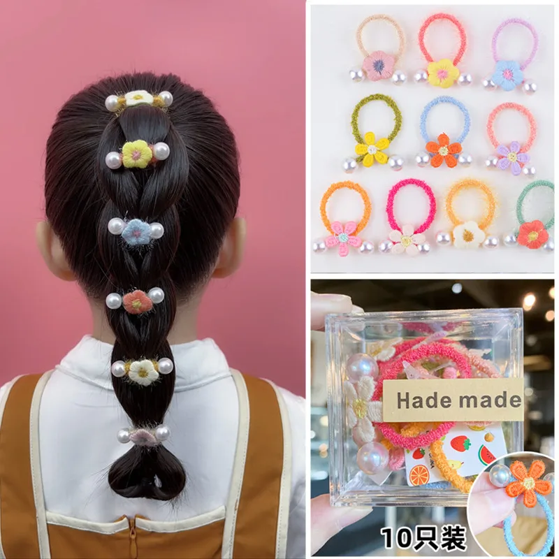 

Цветная вязаная резинка для девочек higood с маленькими цветами и жемчугом детская плетеная резинка для волос головной убор детские головные ...