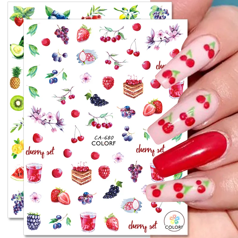 

3D Summer Fruit Nail Stickers Lemon Strawberry Watermelon Pineapple Nail Decals Flower Leaves Self Adhesive Manicure Decoration