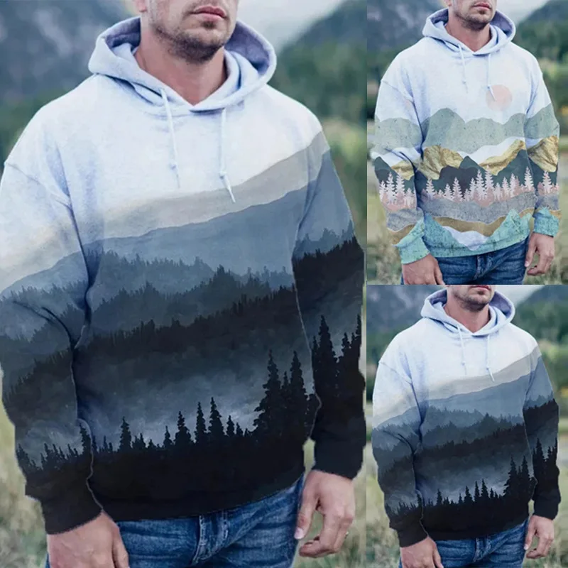 

Top Selling Product In 2022 Chinese Style Landscape Print Long Sleeve Pullover Hooded Men's Sweatshirt Men's Clothing