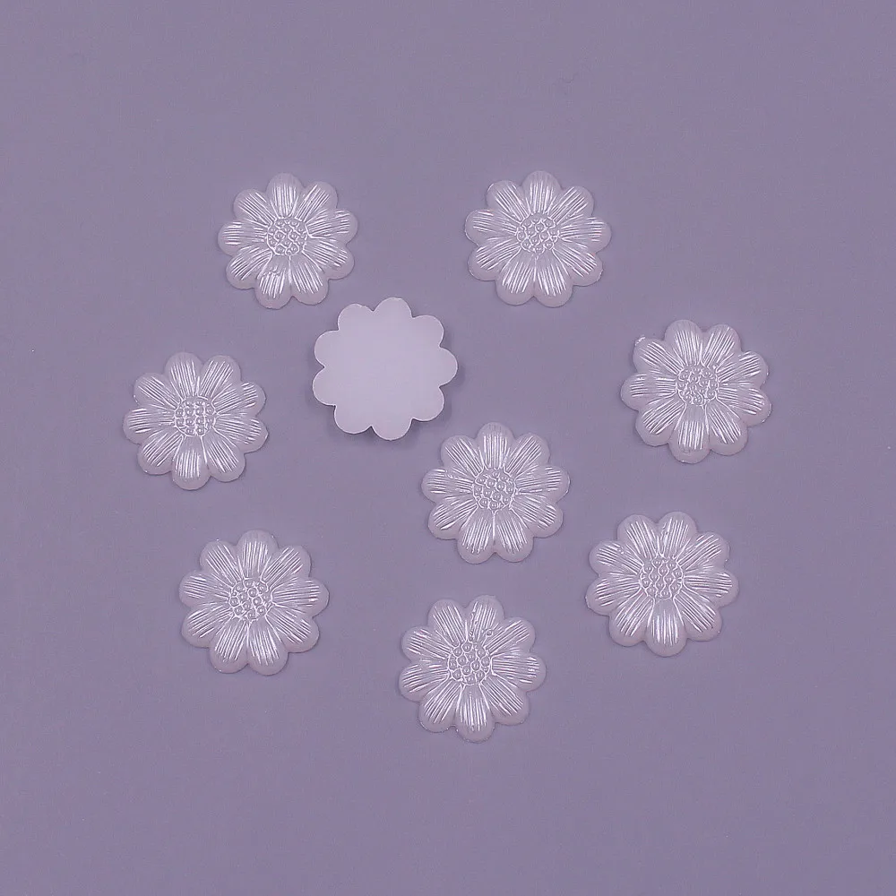 

Bulk wholesale 13mm 1000pcs Flower Shape Loose Beads ABS Imitation Half Round Pearl Flatback Beads DIY Jewelry Scrapbook Making