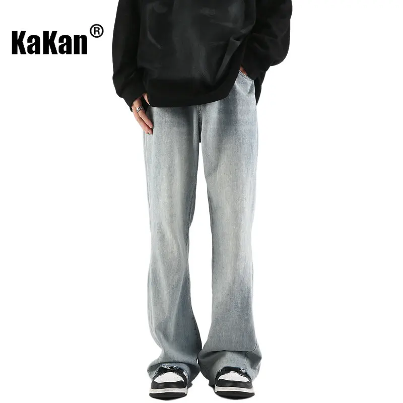 Kakan - Spring/Summer New Vintage Washed Micro Rugged Jeans Men's Wear, Straight Loose High Street Long Jeans K024-LQS916