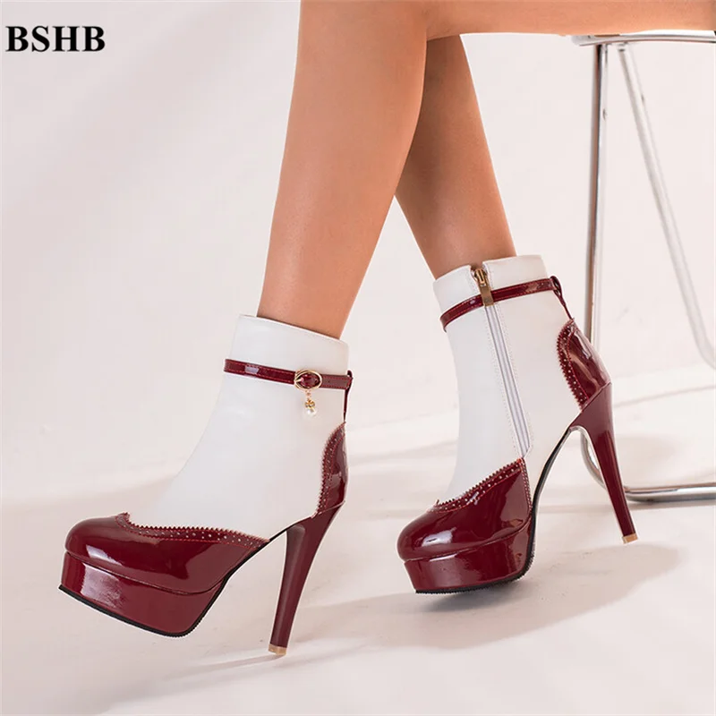 

Женские ботильоны на очень высоком каблуке, разноцветные ботинки с круглым носком, с ремешком и молнией, элегантные ботинки для зимы, 2022