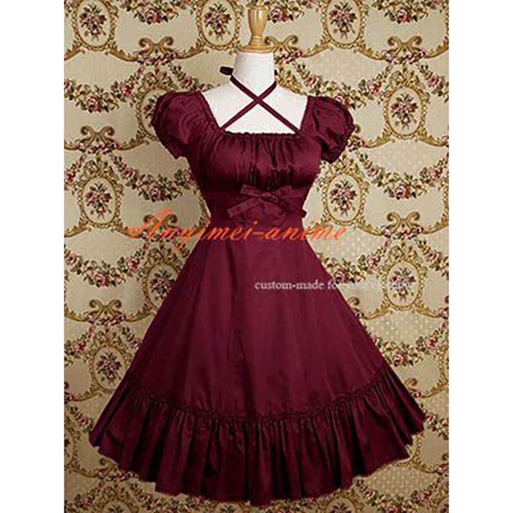 

fondcosplay sweet Gothic Lolita Punk Fashion dark red cotton Dress Cosplay Costume CD/TV[CK1127]
