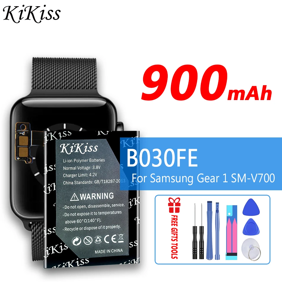 Аккумуляторная батарея 900 мАч KiKiss B030FE для Samsung Gear 1 SM-V700 Gear1 V700 SMV700 b030fe, аккумуляторы для умных часов