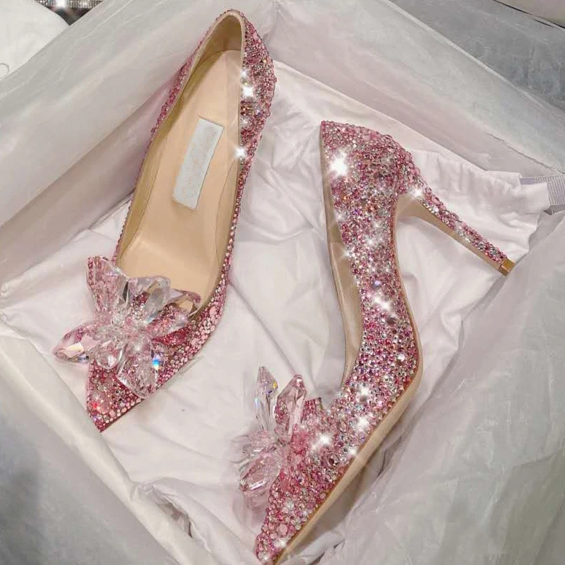 

Crystal wedding shoes Princess French wedding shoes high heels bridesmaid dress Show he dress bride red shoes