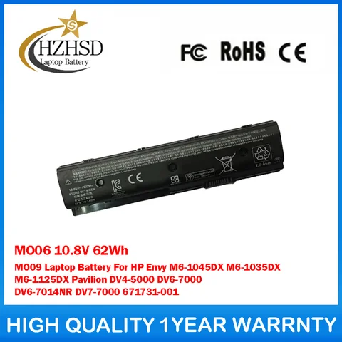 MO06 10,8 В 62 Втч MO09 Аккумулятор для ноутбука HP Envy M6-1045DX M6-1035DX M6-1125DX Pavilion DV4-5000 DV6-7000 DV6-7014NR DV7-7000