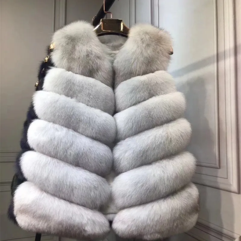 70CM Natural Real Fox Fur Vest Waistcoat Women Genuine Fox Fur Coat Gilet Long Jacket