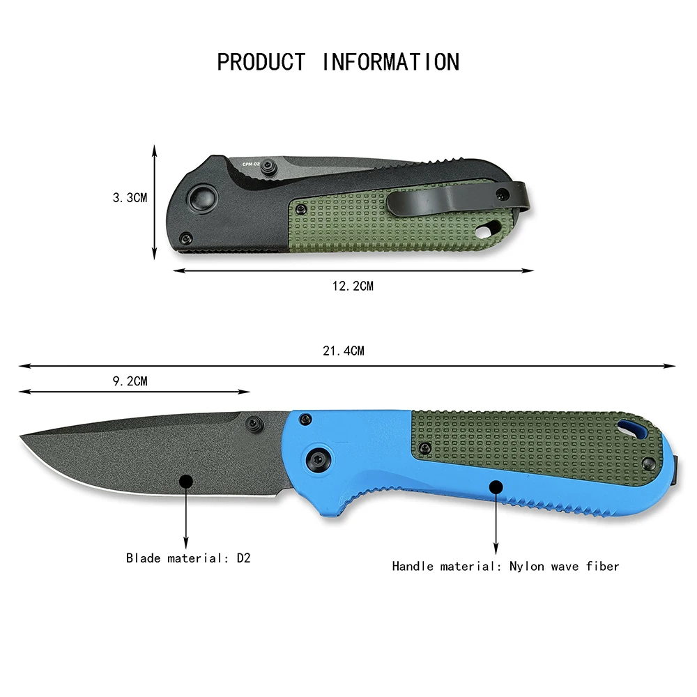 

BM 430 BK Redoubt Folding Pocket Knife Outdoor D2 Steel EDC Survival Knives High Hardness Camping Tool Utility Tactical Knife