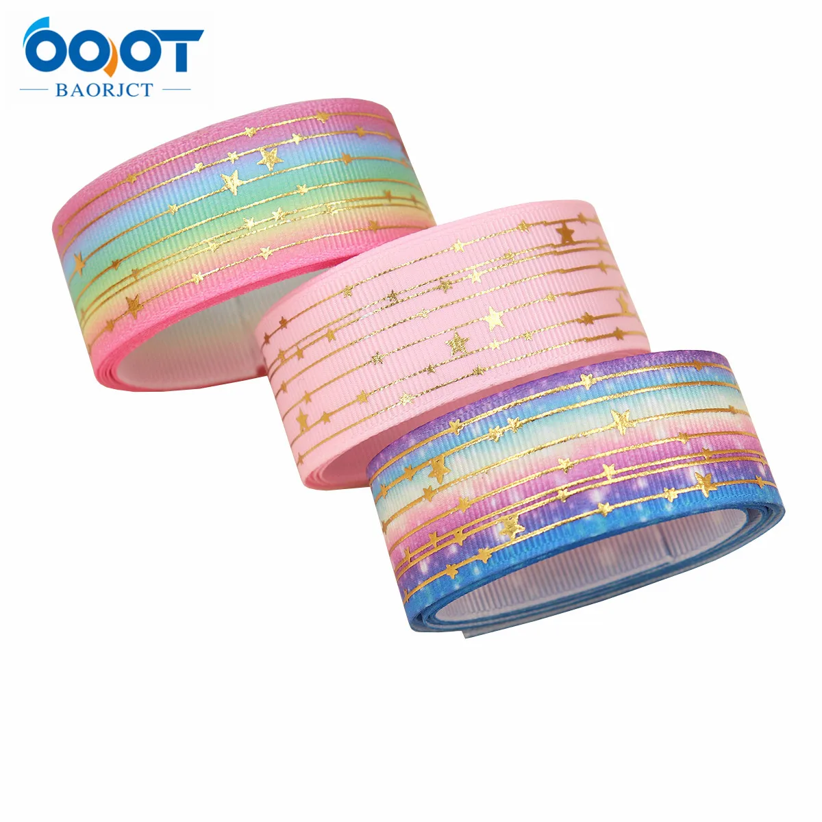 25 мм 10 ярдов цвет градиент звезды горячее серебро Grosgrain ленты бант колпачок