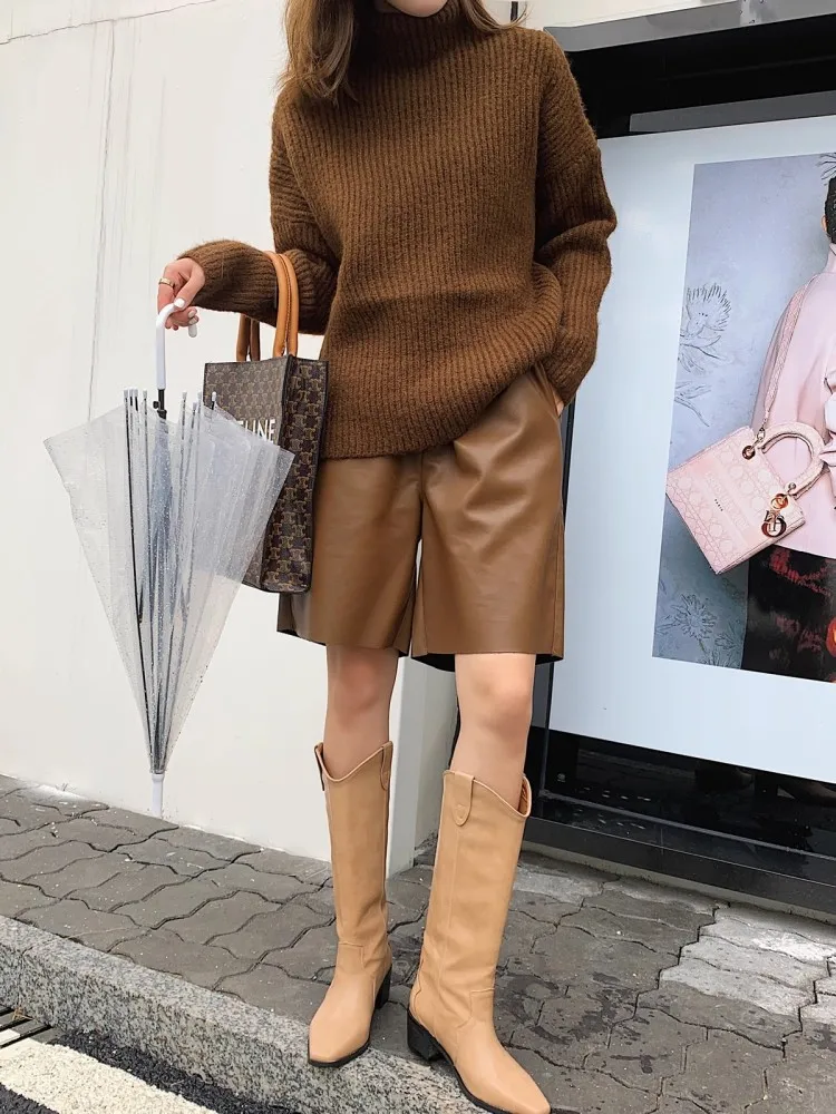 Минималистичные кожаные шорты женские осенне-зимние новые универсальные