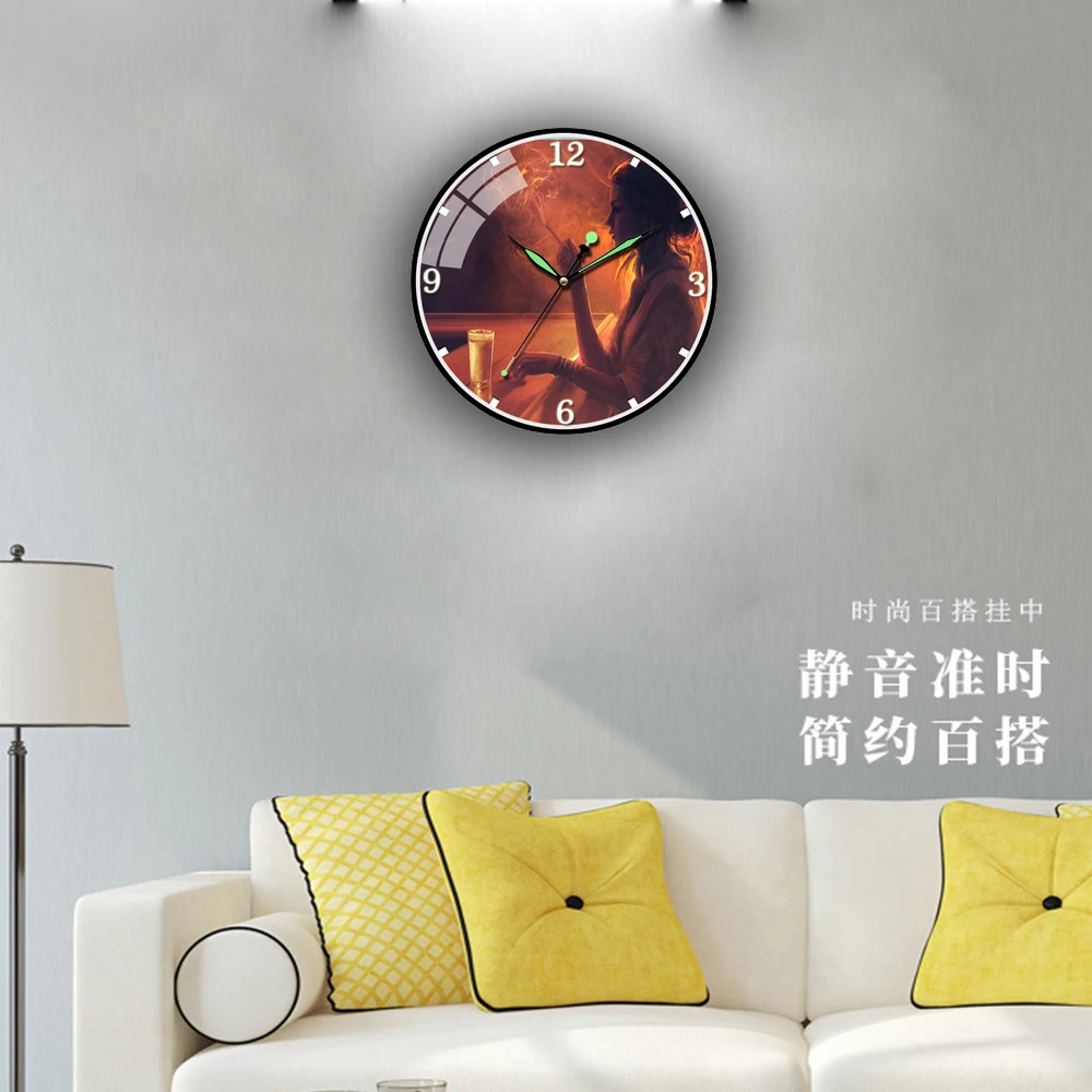 

Lonely Smoking Woman 3D Painting Acrylic Wall Clock 12 Inch Modern Minimalist Wall Clocks Simple Decorative Wall Watches