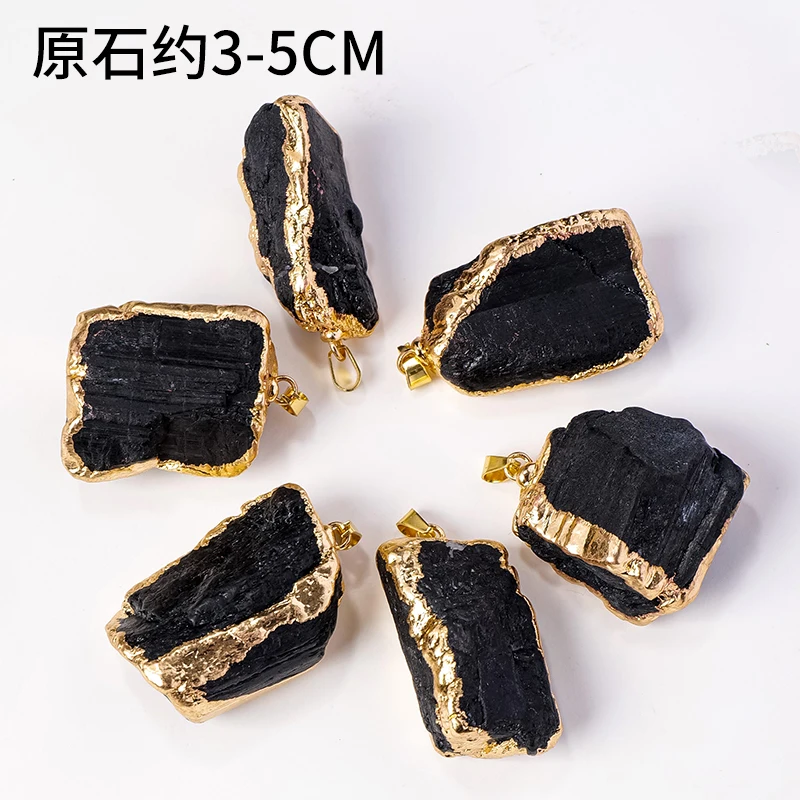 Натуральный кристалл необработанный камень черный турмалин золотой кулон