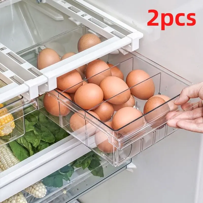 

2pcs Kitchen Storage Fruit Egg Refrigerator Organizer 4/8 Grids Refrigerator Drawer Storage Fridge Containers For Pantry Freezer